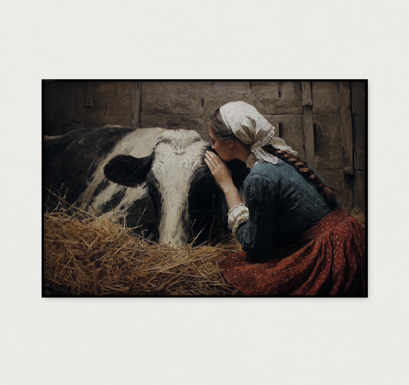 Meisje en de koe · Artframe-Poster liggend-House of Posters-House of Posters