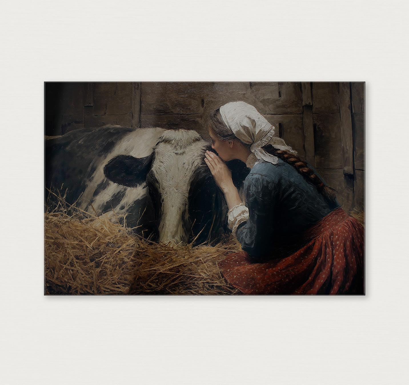 Meisje en de koe · Plexiglas-Poster liggend-House of Posters-House of Posters