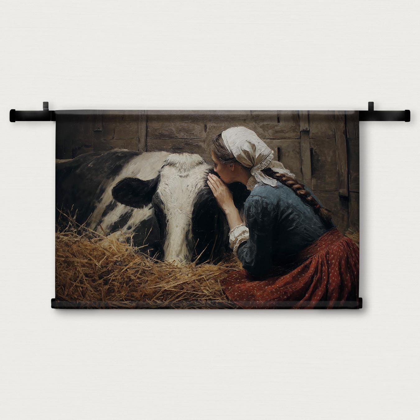 Meisje en de koe · Wandkleed-Wandkleed-House of Posters-House of Posters