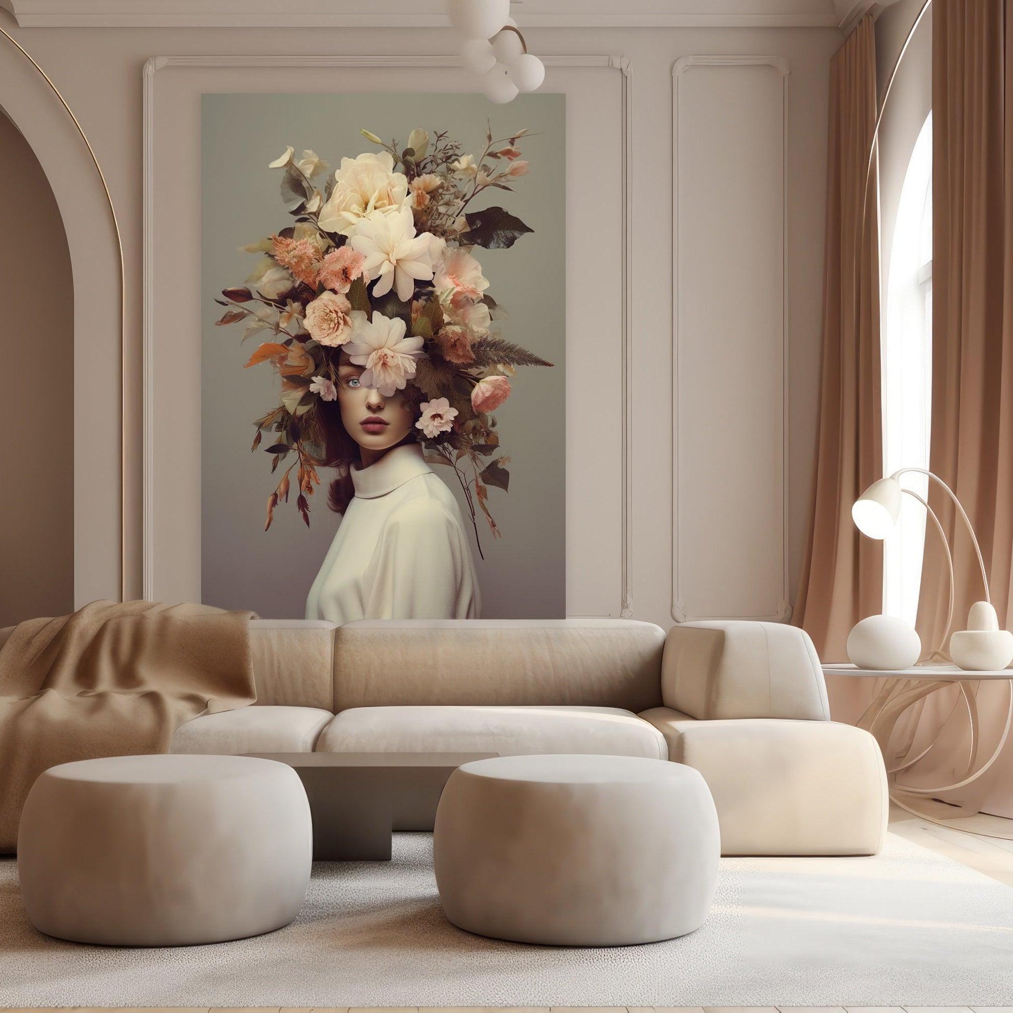 Vrouw met bloemen op hoofd