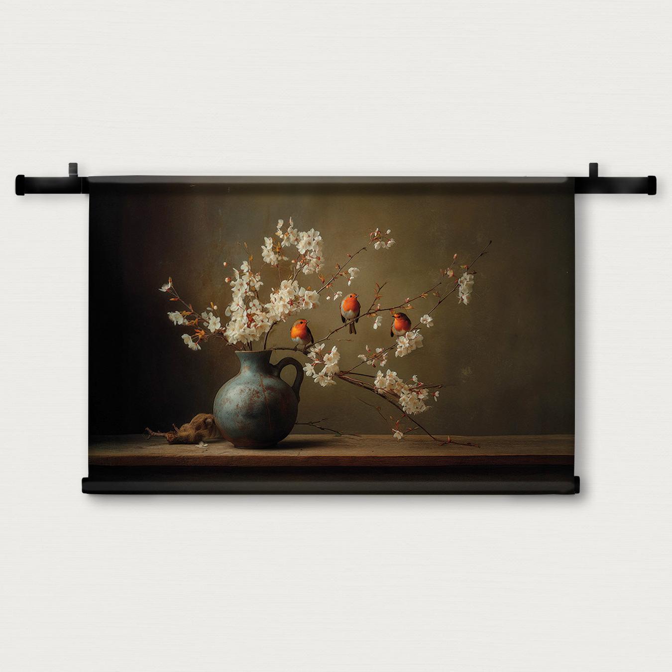 Roodborstjes · Wandkleed-Wandkleed-House of Posters-House of Posters