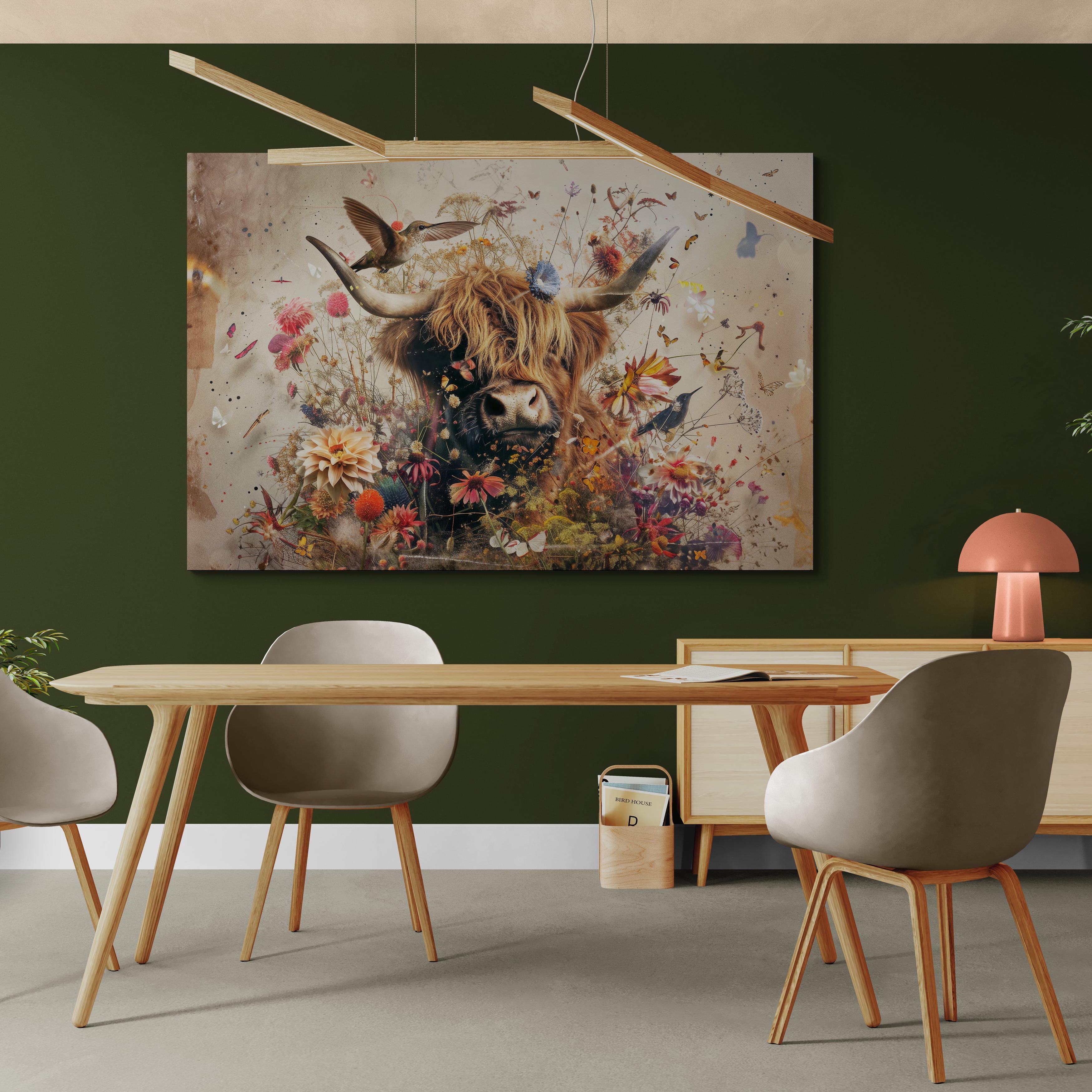 schilderij landelijk met schotse hooglander