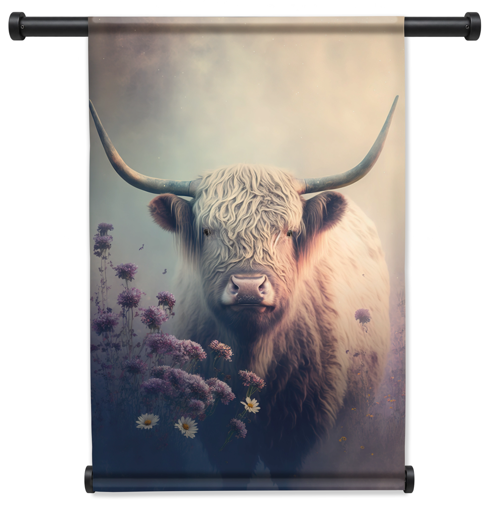 Schotse hooglander 2 wandkleed staand met zwarte roedes