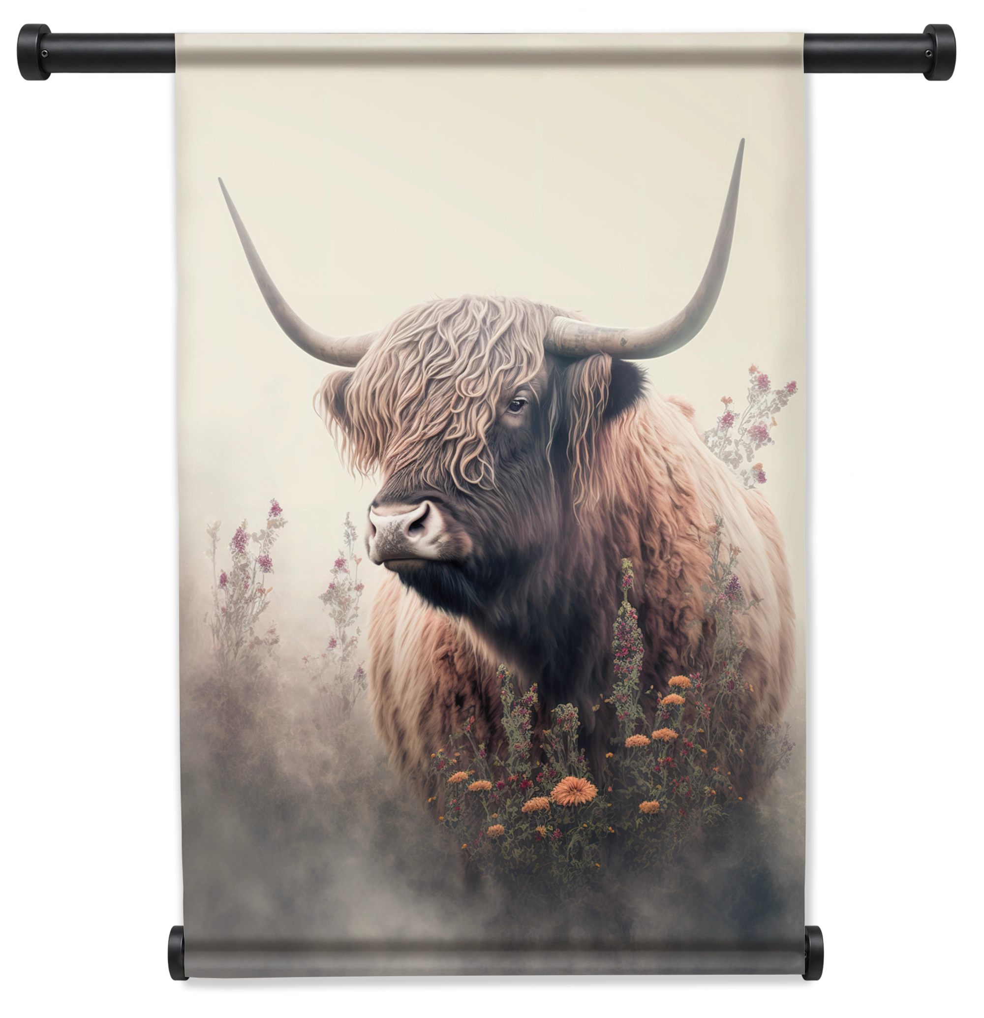 Schotse hooglander 3 wandkleed staand met zwarte roedes