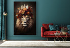 Stijlvolle wanddecoratie van een leeuw met een bloementooi